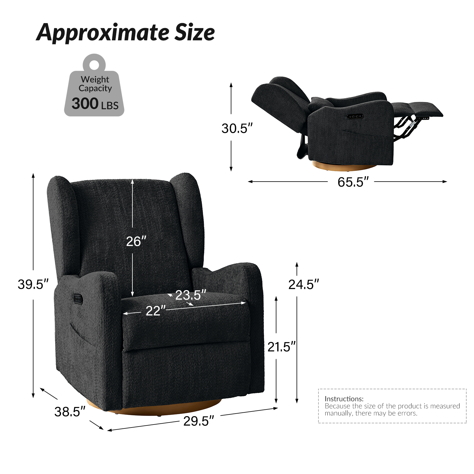 Pietro Black Electric Nursery Swivel Glider Recliner with USB 3 Pietro Black Electric Nursery Swivel Glider Recliner with USB - Image 3