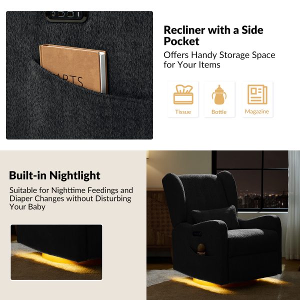 Pietro Black Electric Nursery Swivel Glider Recliner with USB 4