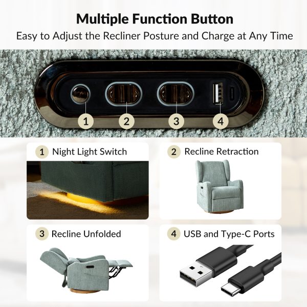 Pietro Sage Electric Nursery Swivel Glider Recliner Nightlight USB 3