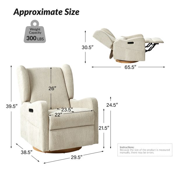 Pietro Tan Electric Nursery Swivel Glider Recliner with USB 2