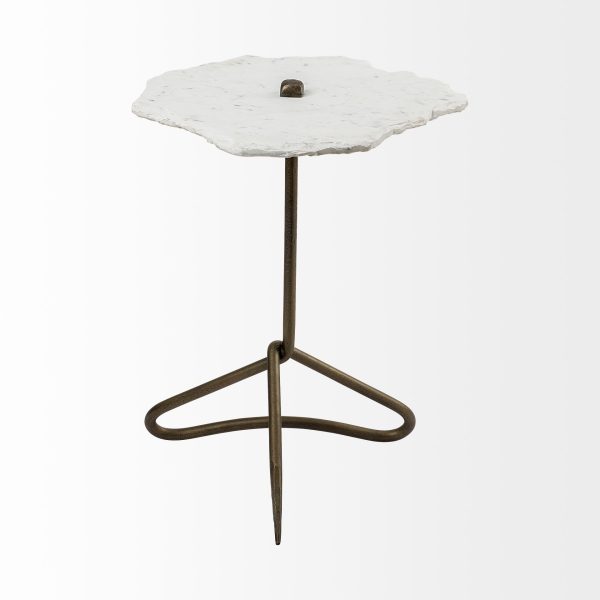 Pinera II 19L x 19W White Marble W Triangluar Gold Iron Base Accent Table 1