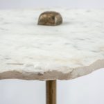 Pinera II 19L x 19W White Marble W/ Triangluar Gold Iron Base Accent Table