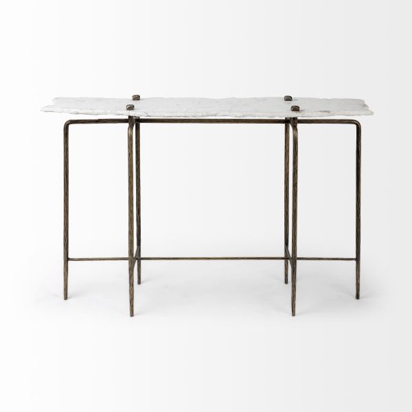 Pinera III 49L x 17W White Marble Top Gold Toned Iron Base Console Table 2
