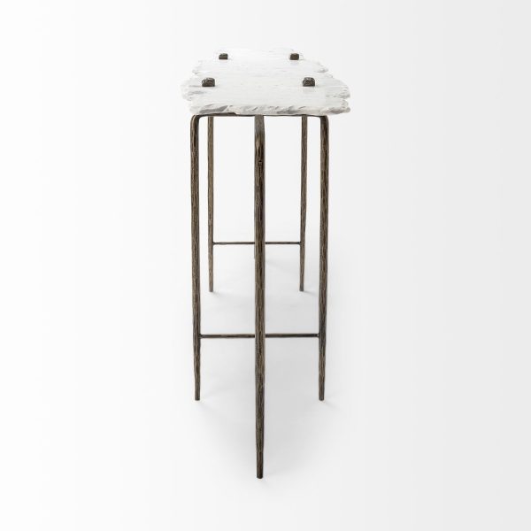 Pinera III 49L x 17W White Marble Top Gold Toned Iron Base Console Table 3