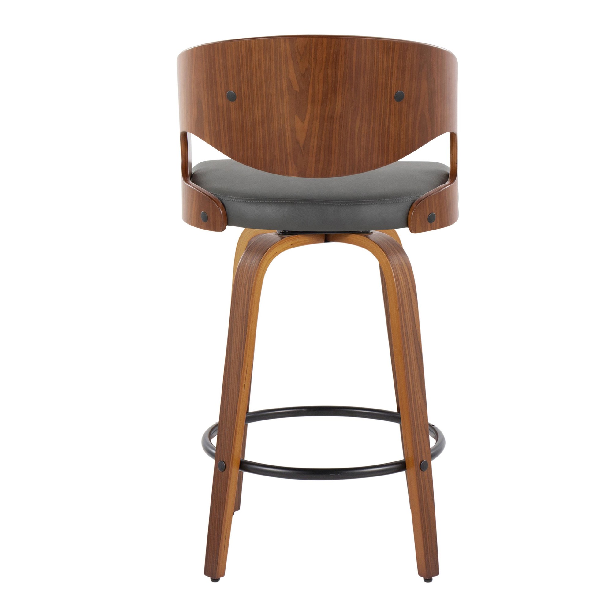 Pino 26 Mid-Century Modern Walnut and Grey Counter Stools (Set of 2) 4 Pino 26 Mid-Century Modern Walnut and Grey Counter Stools (Set of 2) - Image 4
