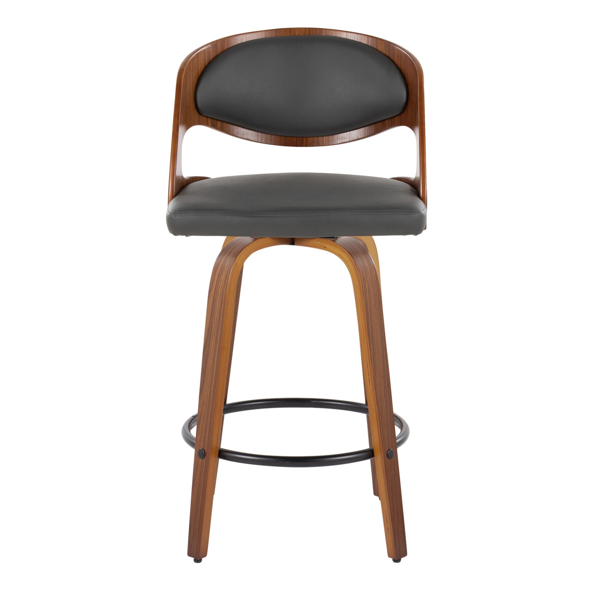 Pino 26 Mid-Century Modern Walnut and Grey Counter Stools (Set of 2) 5 Pino 26 Mid-Century Modern Walnut and Grey Counter Stools (Set of 2) - Image 5