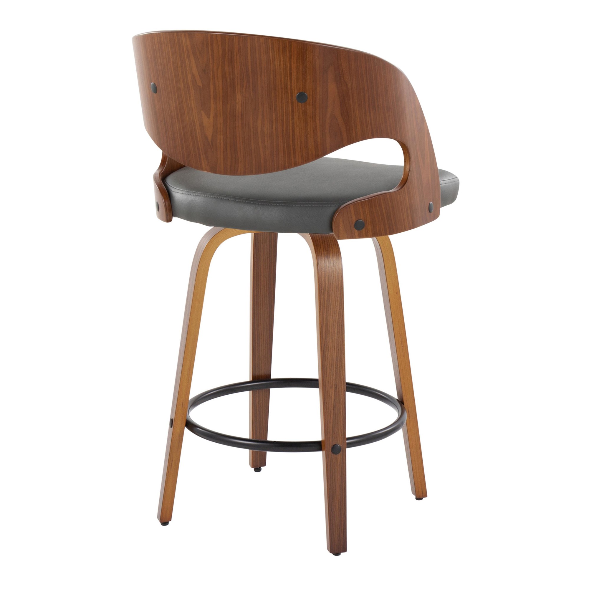 Pino 26 Mid-Century Modern Walnut and Grey Counter Stools (Set of 2) 6 Pino 26 Mid-Century Modern Walnut and Grey Counter Stools (Set of 2) - Image 6