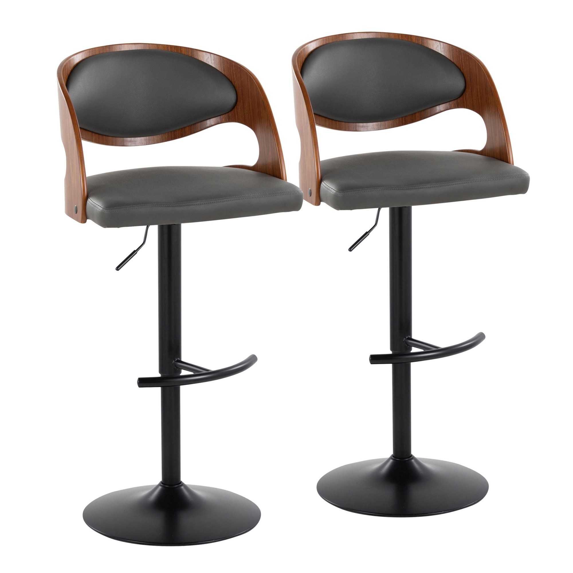 Pino Black Walnut Grey Mid-Century Modern Adjustable Barstool (Set of 2) 3 Pino Black Walnut Grey Mid-Century Modern Adjustable Barstool (Set of 2) - Image 3