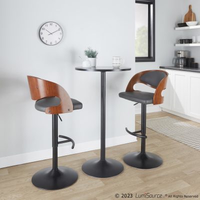 Pino Black Walnut Grey Mid-Century Modern Adjustable Barstool (Set of 2)