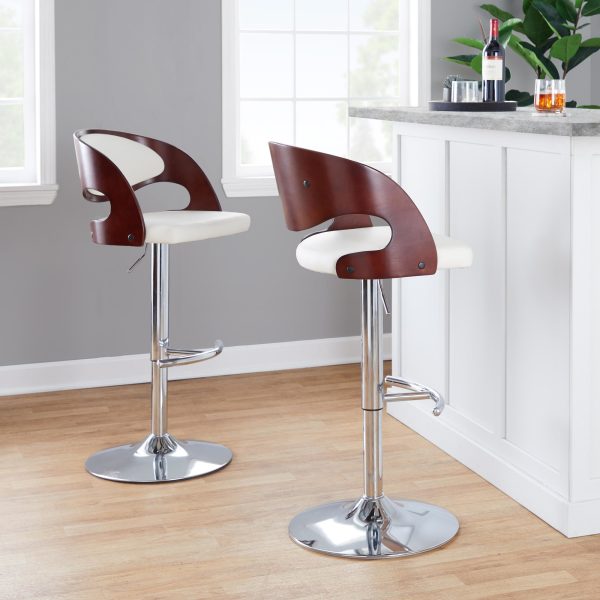 Pino Chrome Mahogany Mid Century Modern Adjustable Barstools Set of 2 1