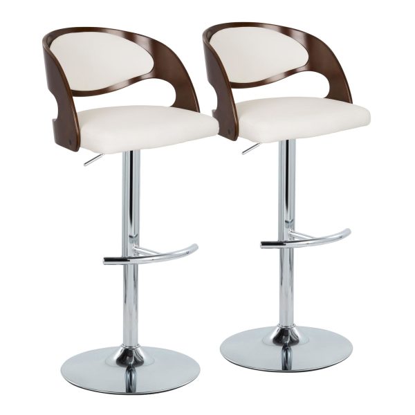 Pino Chrome Mahogany Mid Century Modern Adjustable Barstools Set of 2 2