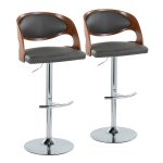 Pino Mid-Century Modern Chrome and Walnut Adjustable Barstools (Set of 2) 14 Pino Mid-Century Modern Chrome and Walnut Adjustable Barstools (Set of 2)