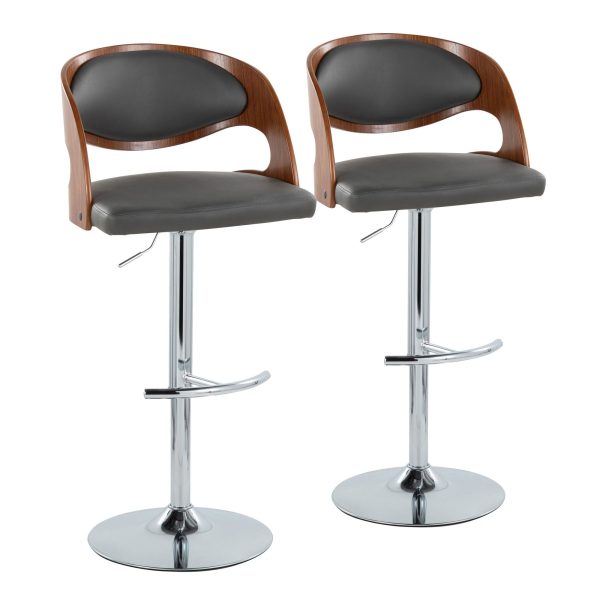Pino Mid Century Modern Chrome and Walnut Adjustable Barstools Set of 2 2