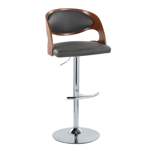 Pino Mid Century Modern Chrome and Walnut Adjustable Barstools Set of 2 3