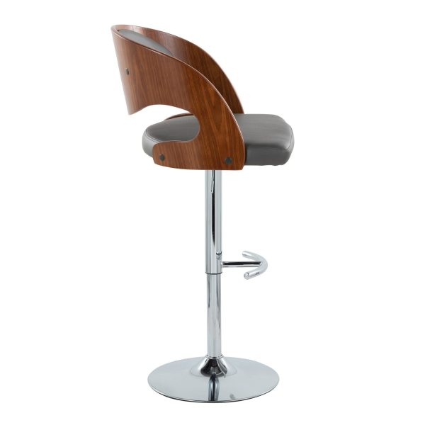 Pino Mid Century Modern Chrome and Walnut Adjustable Barstools Set of 2 4