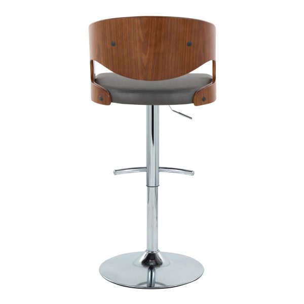 Pino Mid Century Modern Chrome and Walnut Adjustable Barstools Set of 2 5