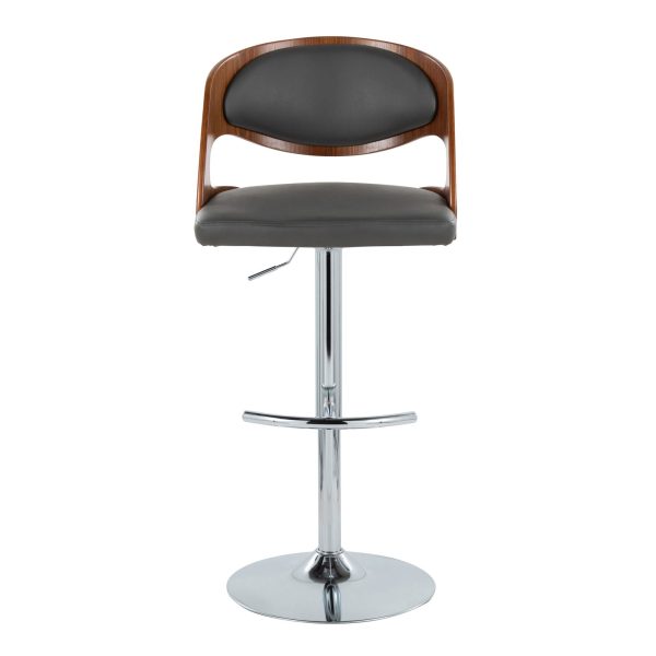 Pino Mid Century Modern Chrome and Walnut Adjustable Barstools Set of 2 6