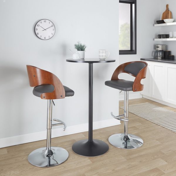 Pino Mid Century Modern Chrome and Walnut Adjustable Barstools Set of 2