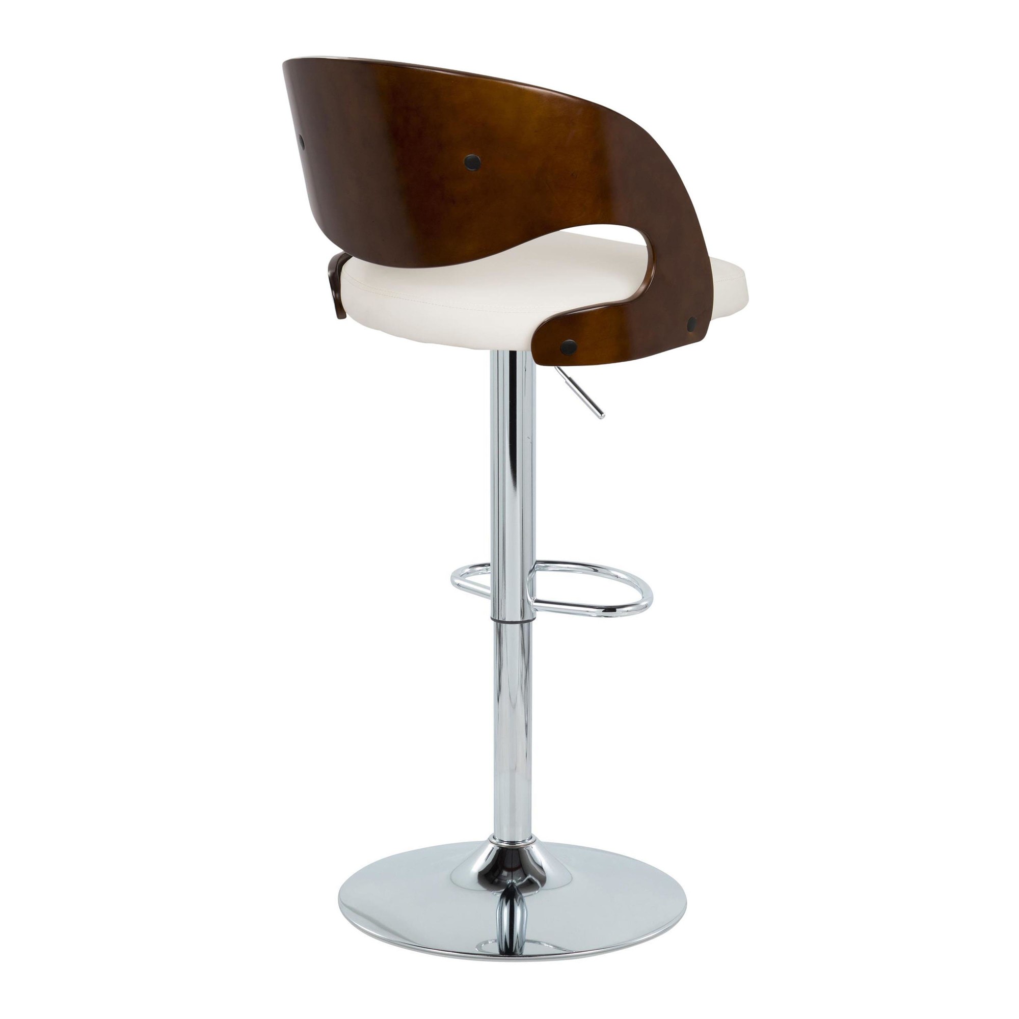 Pino Mid-Century Modern Chrome and Wood Swivel Barstools (Set of 2) 4 Pino Mid-Century Modern Chrome and Wood Swivel Barstools (Set of 2) - Image 4