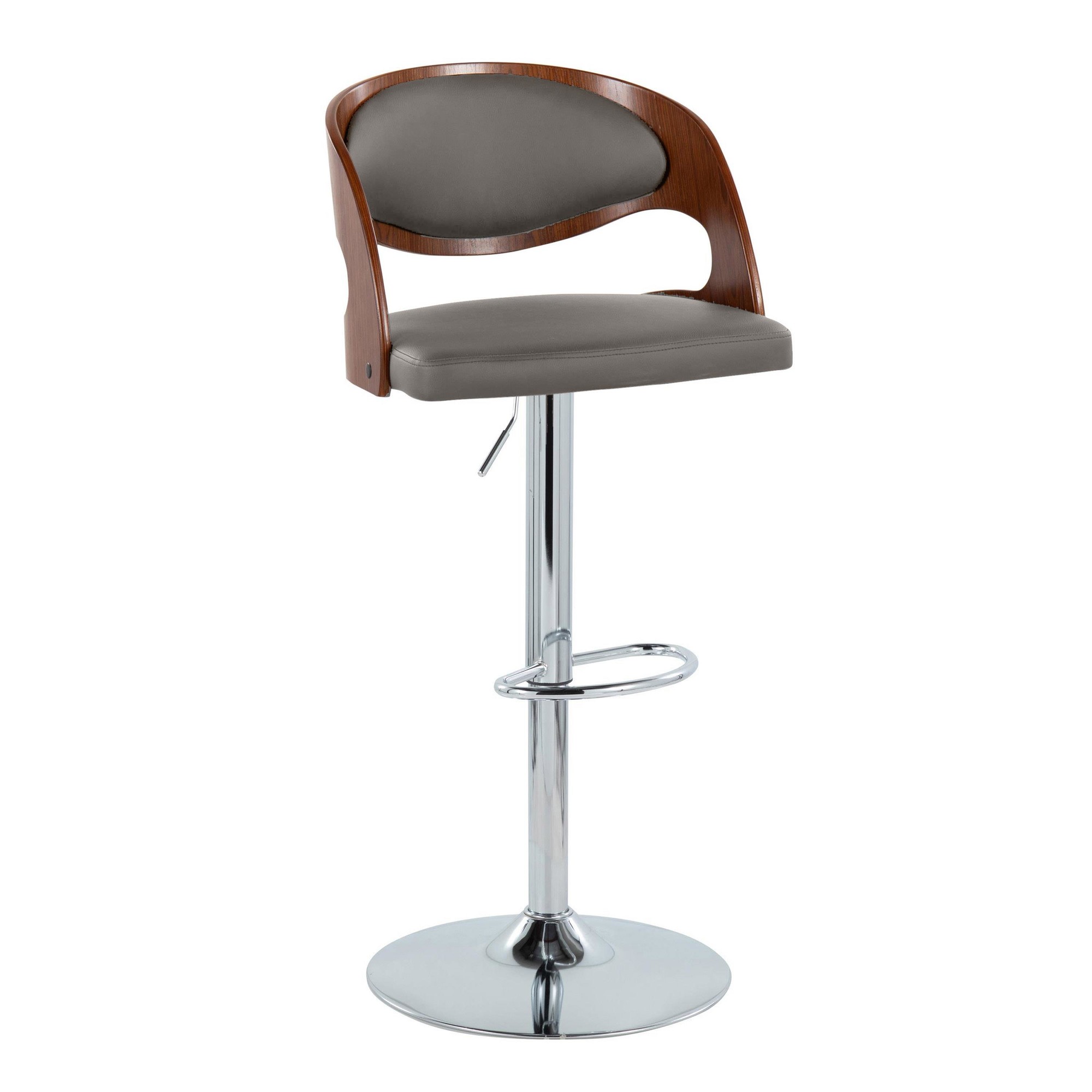 Pino Mid-Century Modern Grey Swivel Barstool Chrome and Walnut (Set of 2) 2 Pino Mid-Century Modern Grey Swivel Barstool Chrome and Walnut (Set of 2) - Image 2