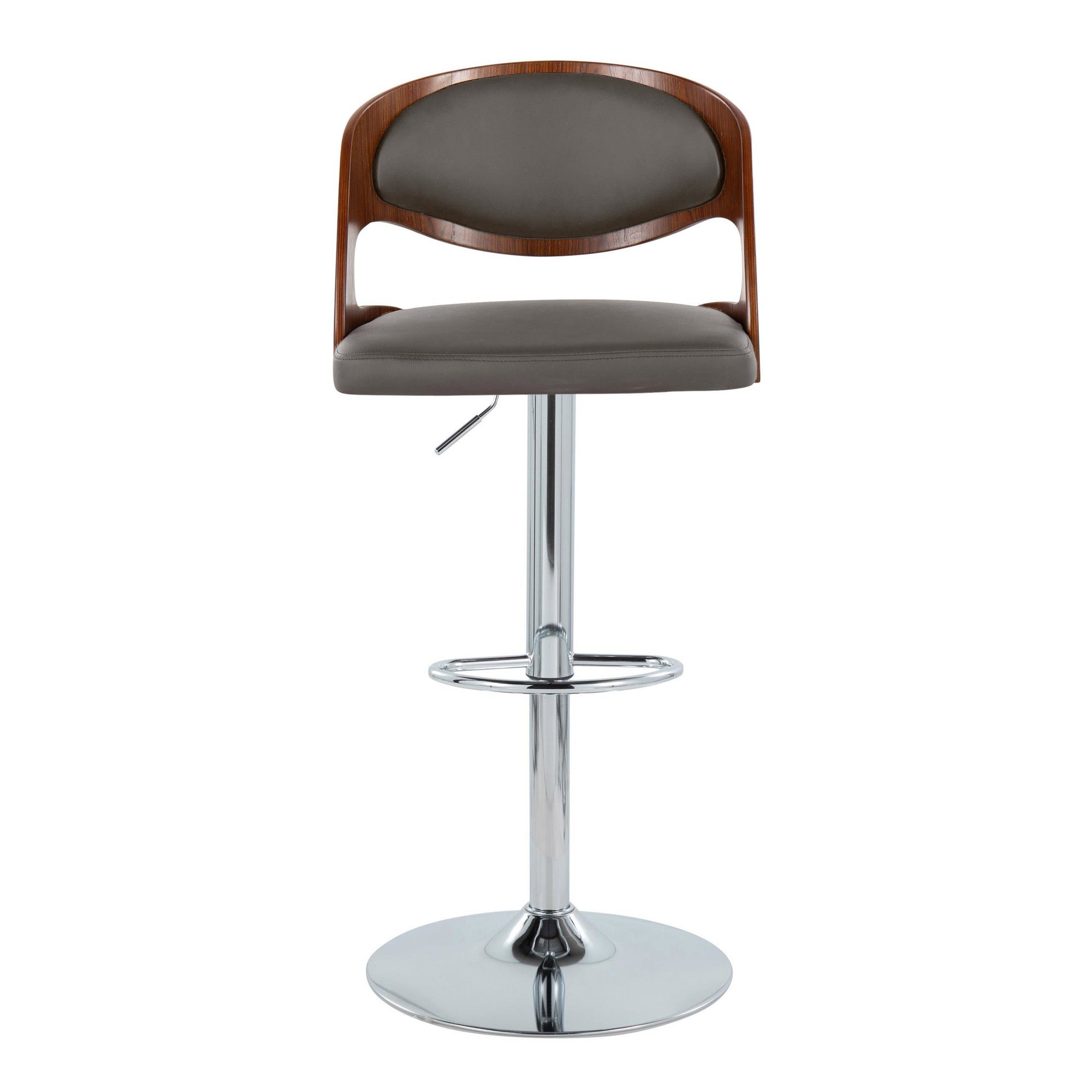 Pino Mid-Century Modern Grey Swivel Barstool Chrome and Walnut (Set of 2) 6 Pino Mid-Century Modern Grey Swivel Barstool Chrome and Walnut (Set of 2) - Image 6