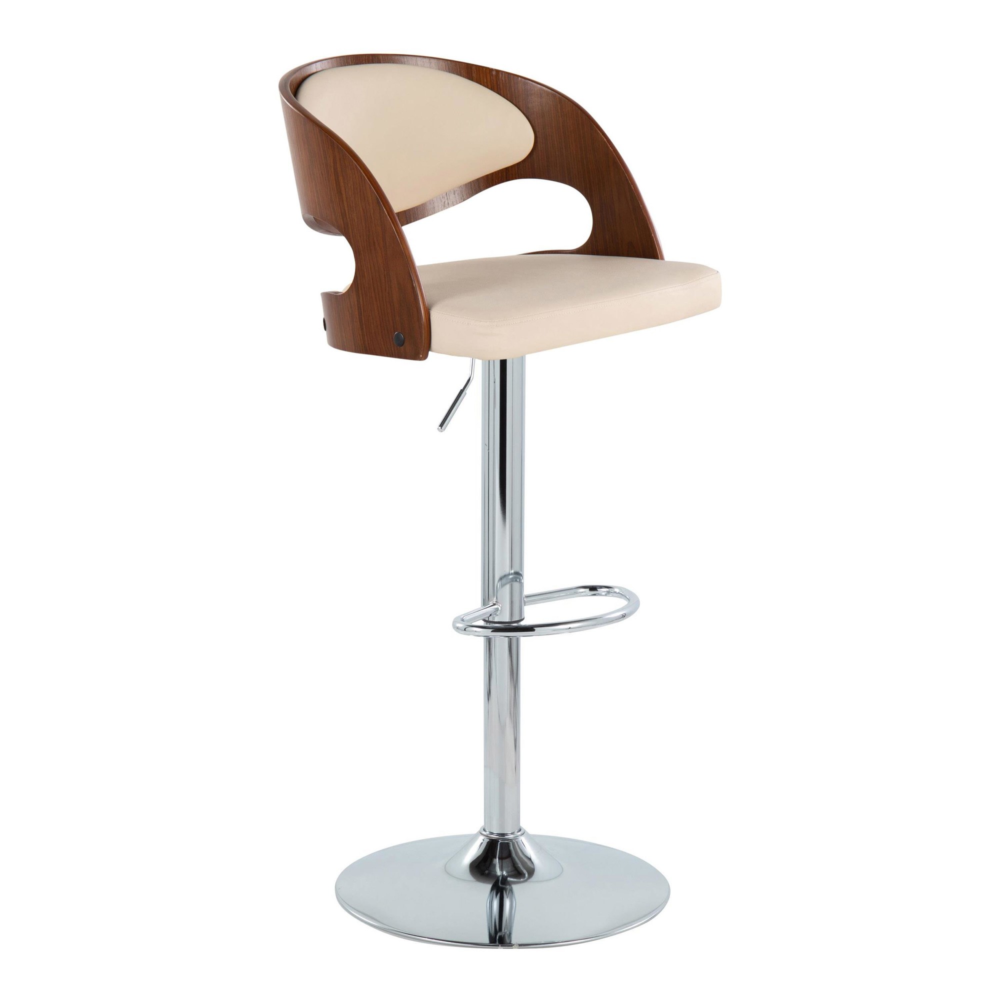 Pino Mid-Century Modern Swivel Barstools Chrome Walnut Cream (Set of 2) 2 Pino Mid-Century Modern Swivel Barstools Chrome Walnut Cream (Set of 2) - Image 2