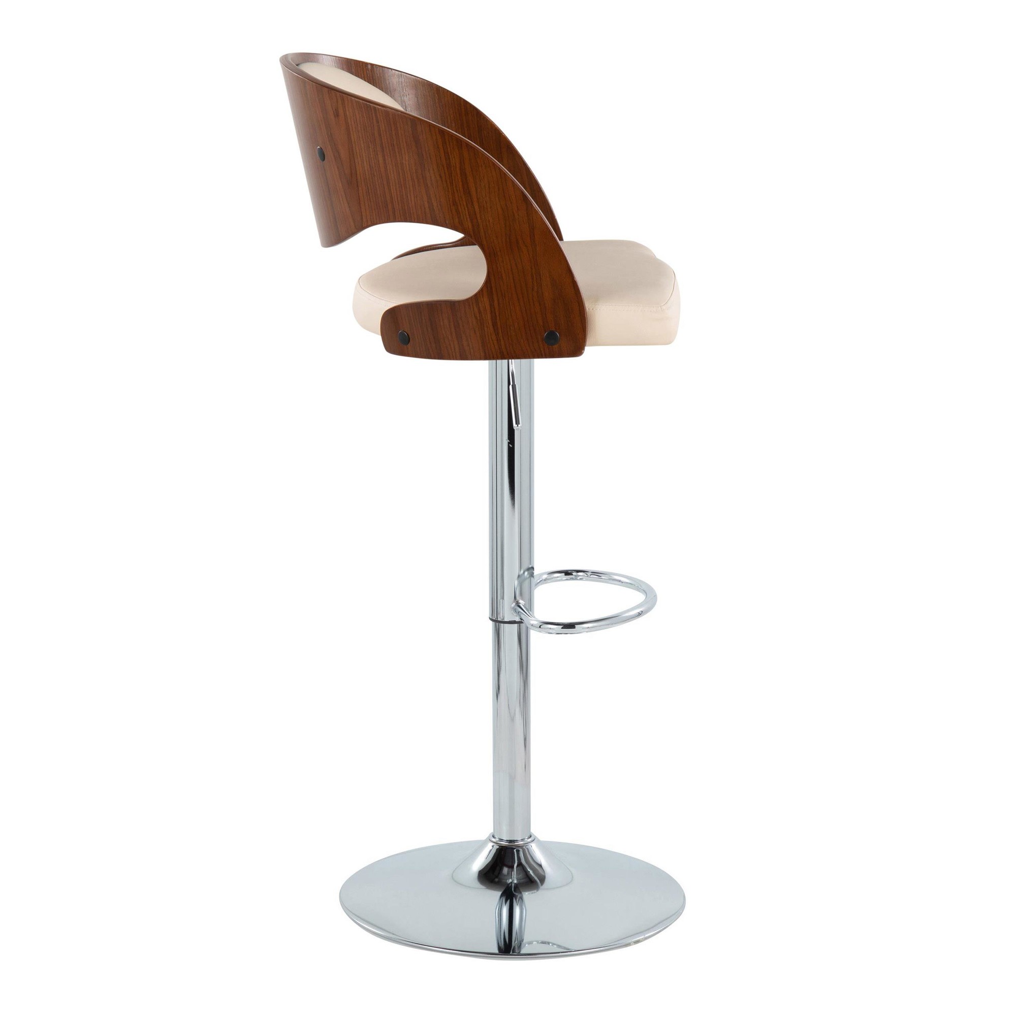 Pino Mid-Century Modern Swivel Barstools Chrome Walnut Cream (Set of 2) 3 Pino Mid-Century Modern Swivel Barstools Chrome Walnut Cream (Set of 2) - Image 3