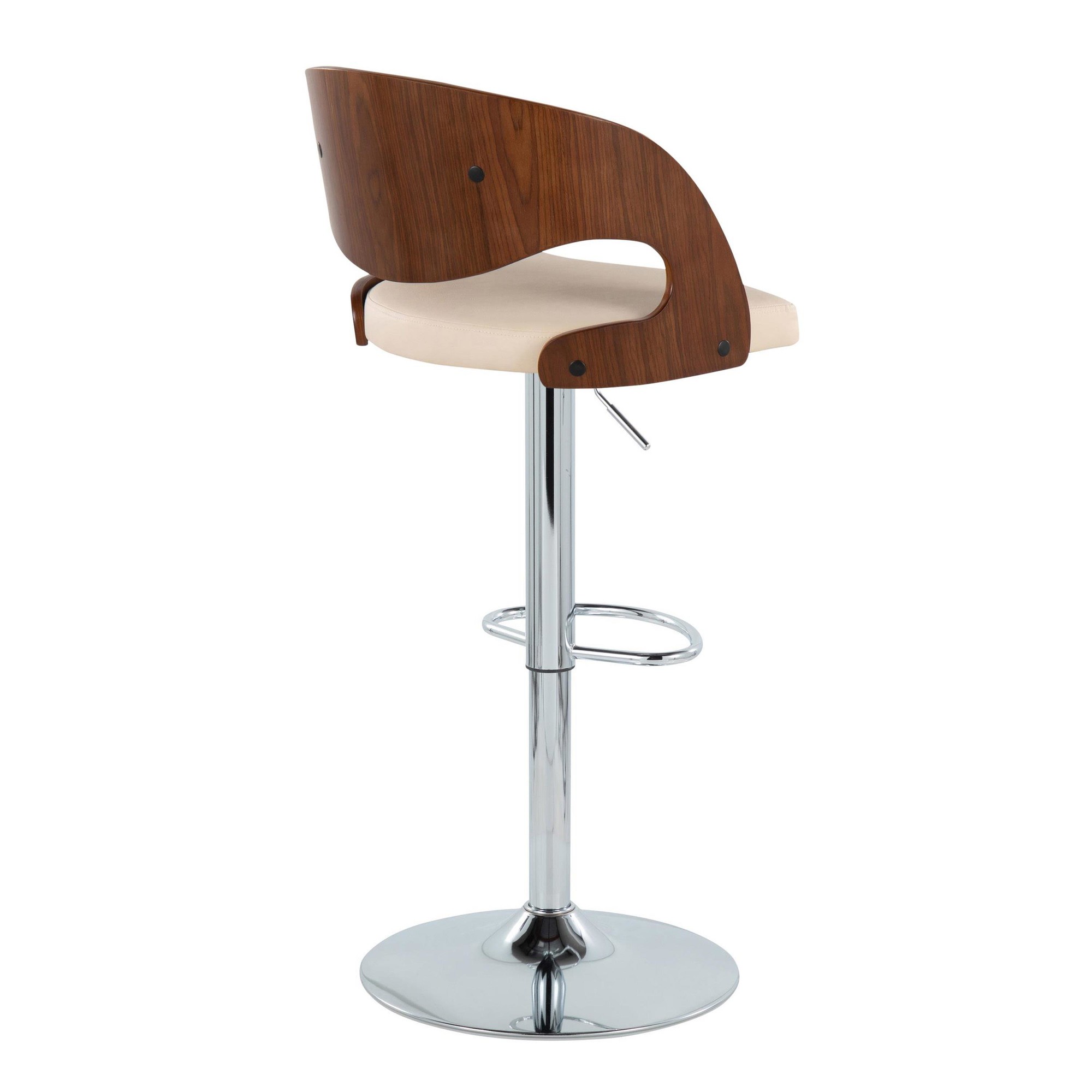 Pino Mid-Century Modern Swivel Barstools Chrome Walnut Cream (Set of 2) 4 Pino Mid-Century Modern Swivel Barstools Chrome Walnut Cream (Set of 2) - Image 4