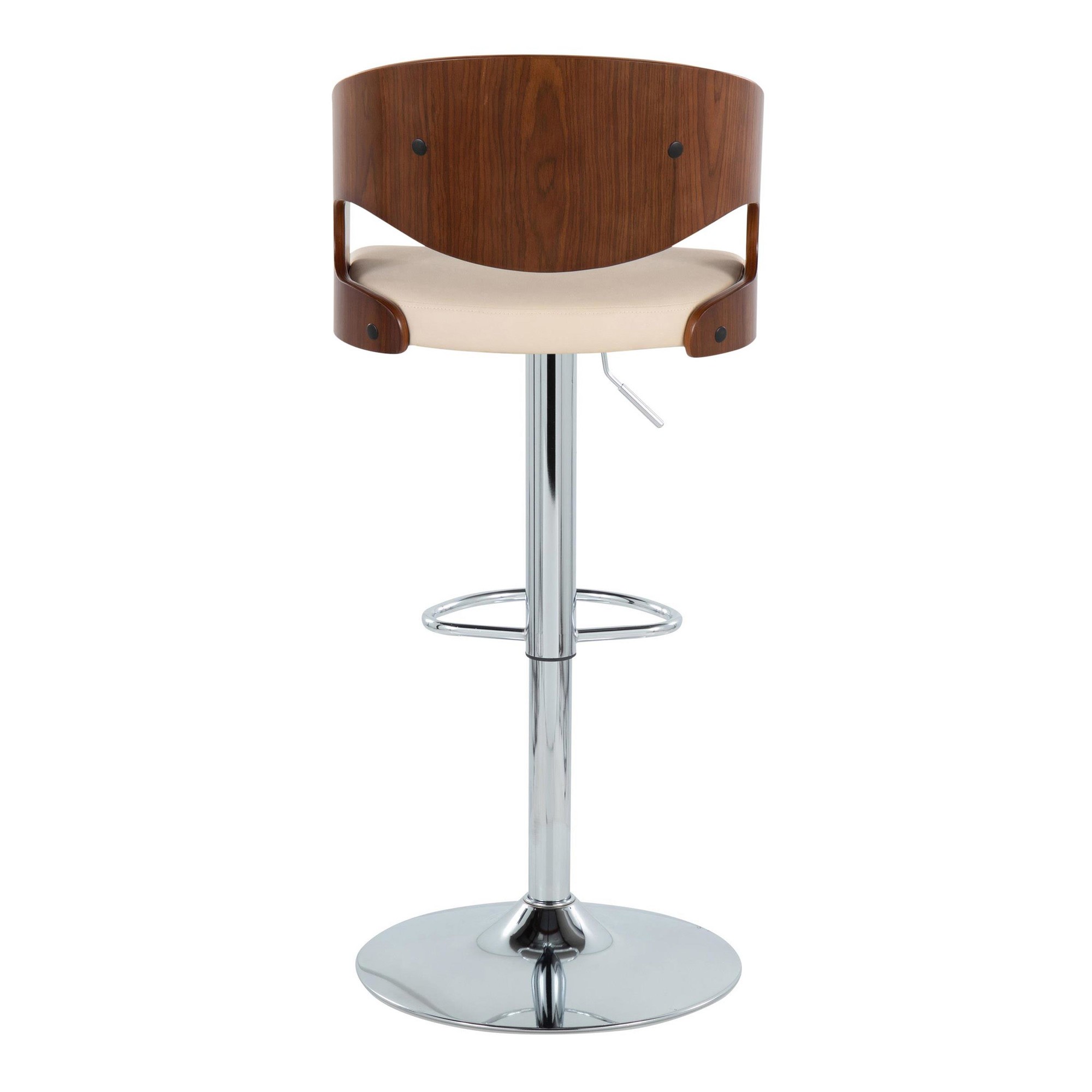 Pino Mid-Century Modern Swivel Barstools Chrome Walnut Cream (Set of 2) 5 Pino Mid-Century Modern Swivel Barstools Chrome Walnut Cream (Set of 2) - Image 5