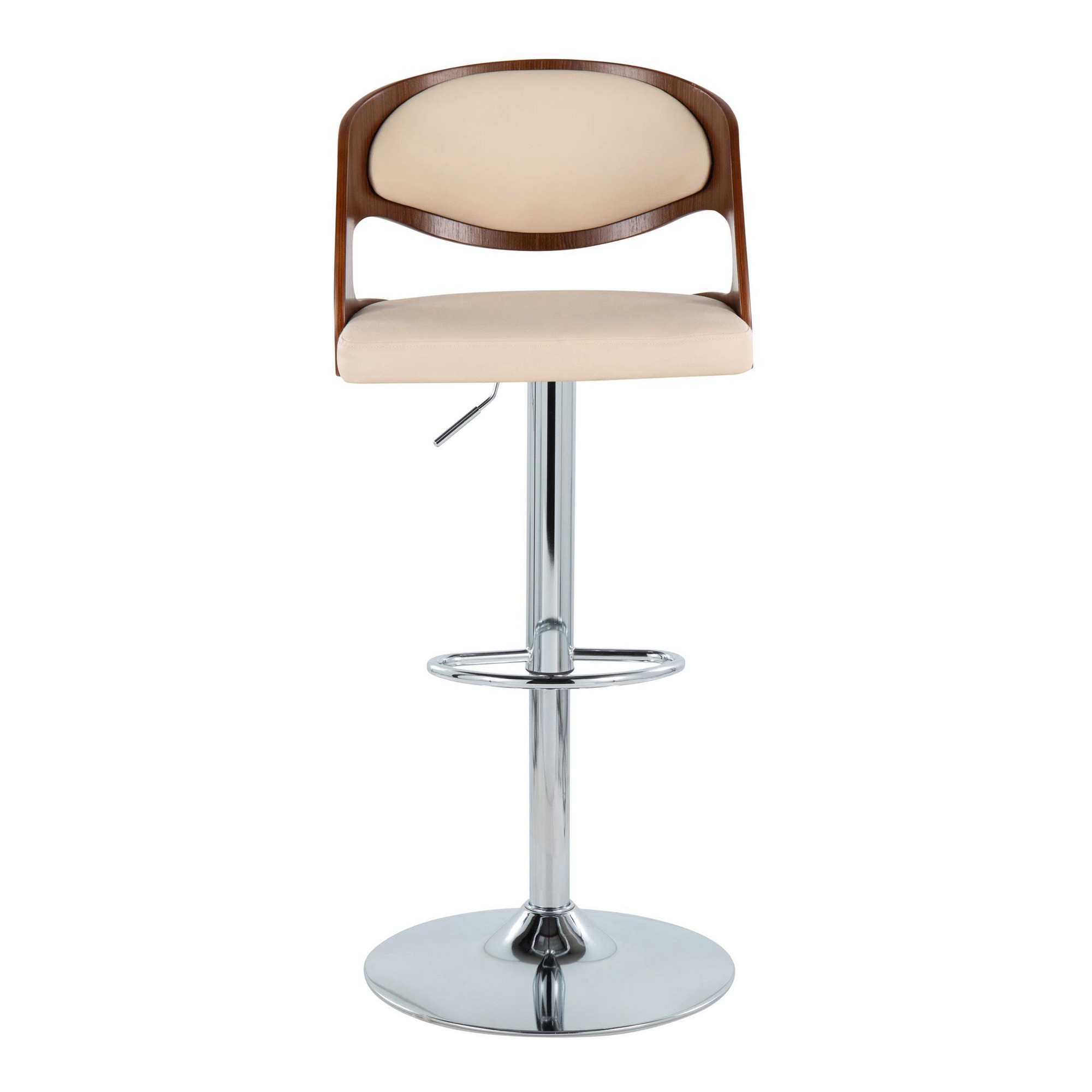 Pino Mid-Century Modern Swivel Barstools Chrome Walnut Cream (Set of 2) 6 Pino Mid-Century Modern Swivel Barstools Chrome Walnut Cream (Set of 2) - Image 6