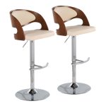 Pino Mid-Century Modern Walnut and Cream Bar Stools (Set of 2) 12 Pino Mid-Century Modern Walnut and Cream Bar Stools (Set of 2)