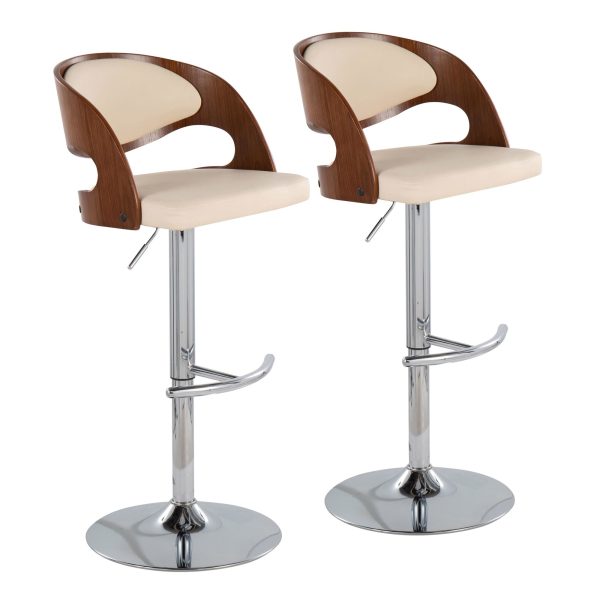 Pino Mid Century Modern Walnut and Cream Bar Stools Set of 2 1