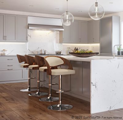 Pino Mid-Century Modern Walnut and Cream Bar Stools (Set of 2)