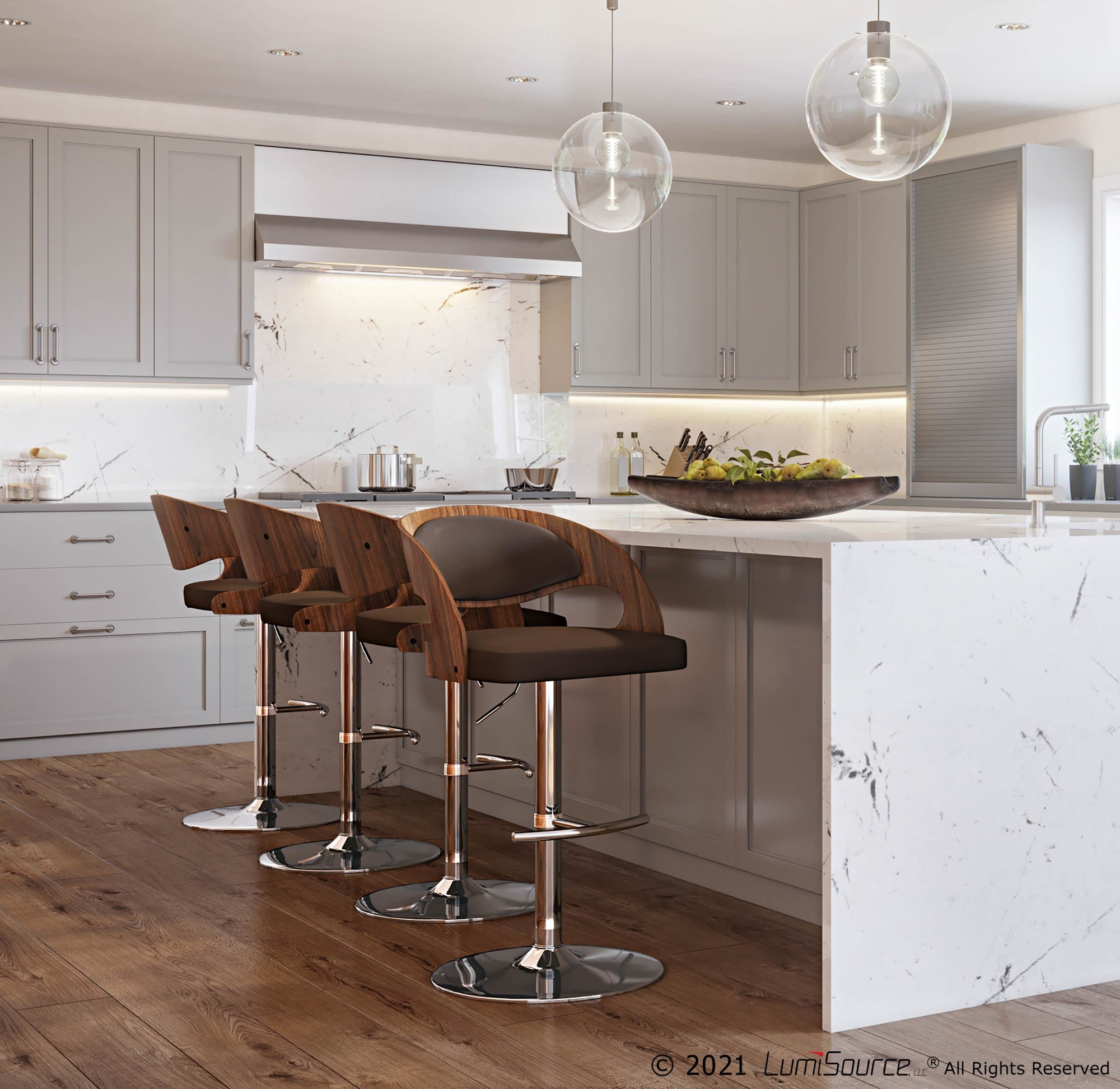 Pino Walnut Brown Mid-Century Modern Adjustable Swivel Barstool 2 Pino Walnut Brown Mid-Century Modern Adjustable Swivel Barstool - Image 2