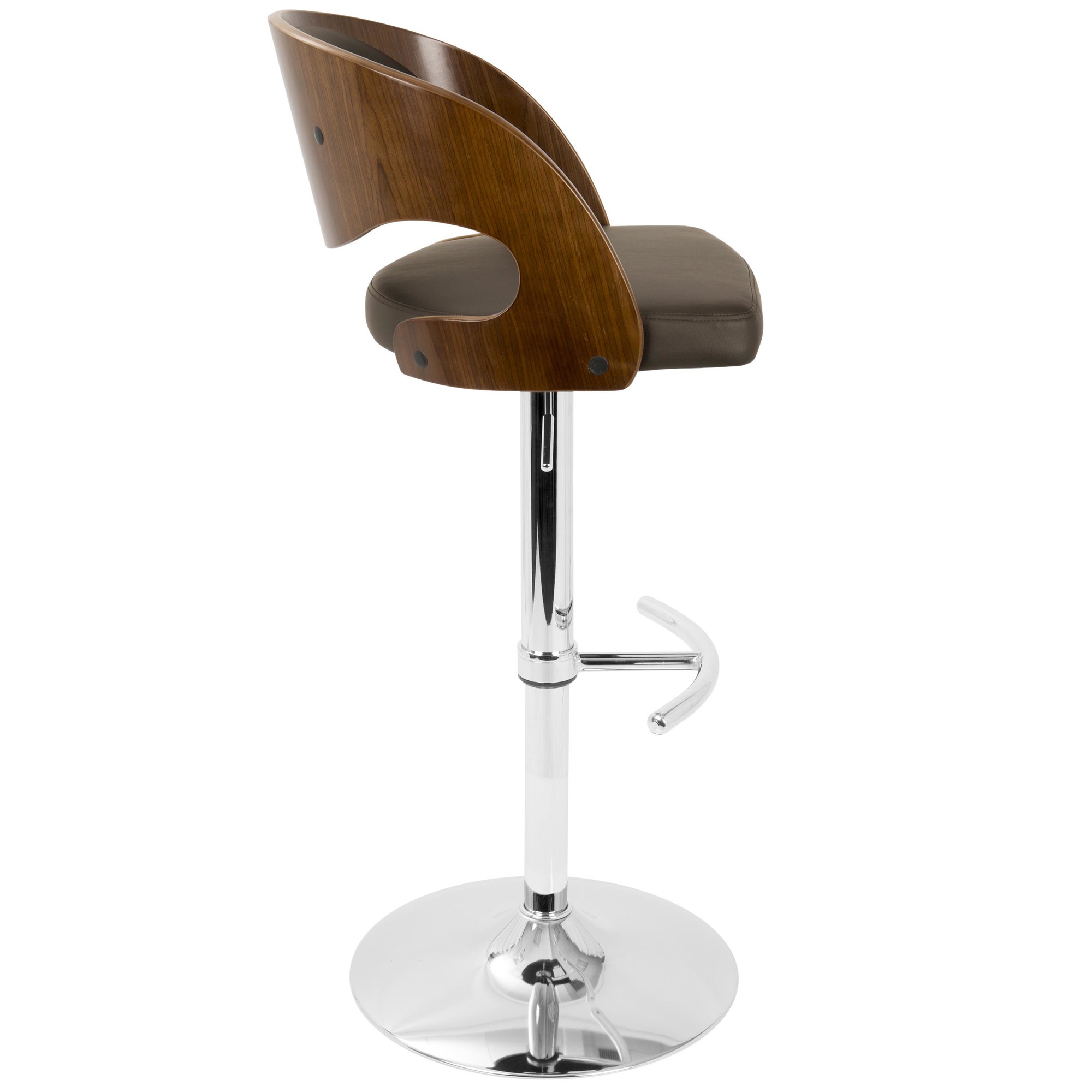 Pino Walnut Brown Mid-Century Modern Adjustable Swivel Barstool 5 Pino Walnut Brown Mid-Century Modern Adjustable Swivel Barstool - Image 5