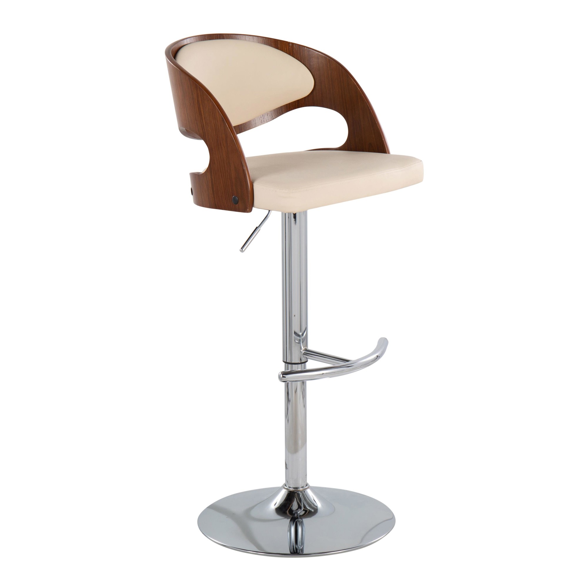 Pino Walnut and Cream Faux Leather Mid-Century Modern Barstool 3 Pino Walnut and Cream Faux Leather Mid-Century Modern Barstool - Image 3