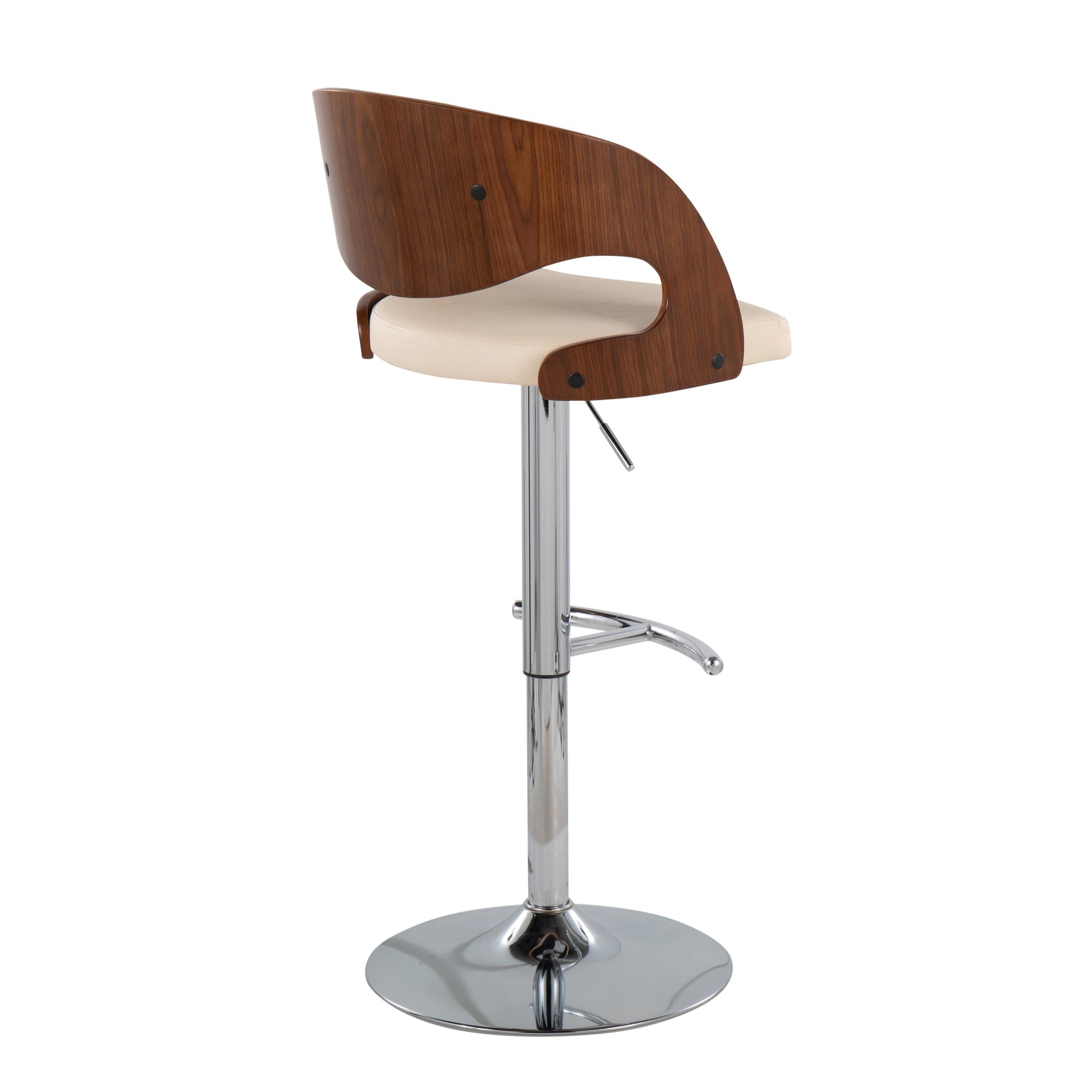 Pino Walnut and Cream Faux Leather Mid-Century Modern Barstool 5 Pino Walnut and Cream Faux Leather Mid-Century Modern Barstool - Image 5