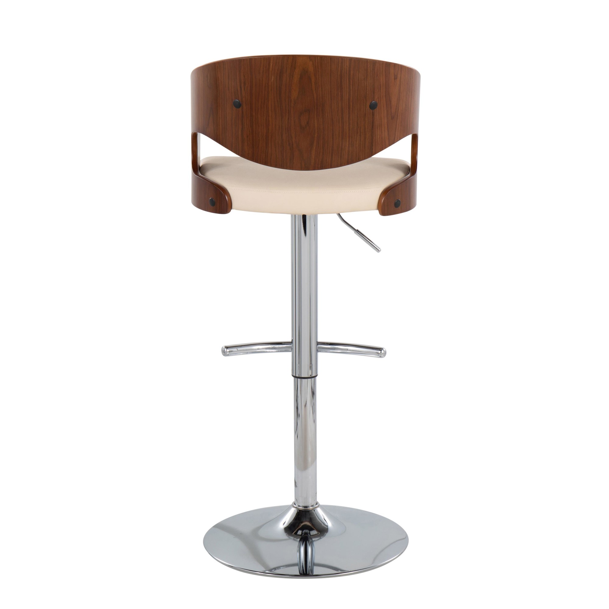 Pino Walnut and Cream Faux Leather Mid-Century Modern Barstool 6 Pino Walnut and Cream Faux Leather Mid-Century Modern Barstool - Image 6