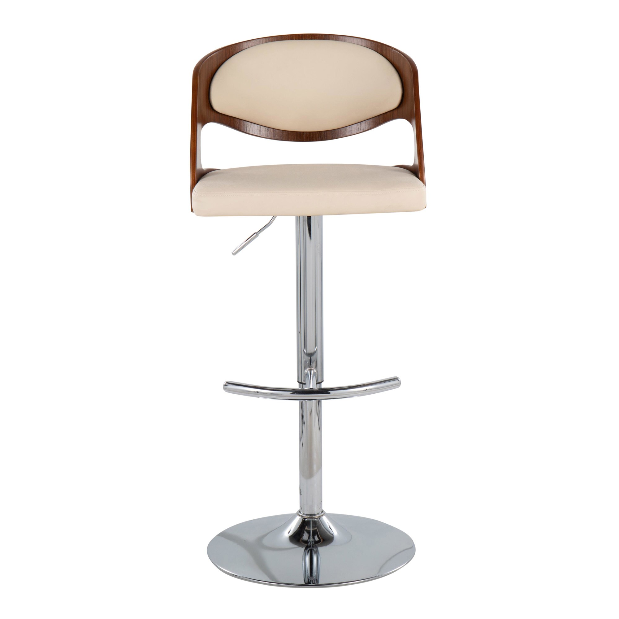 Pino Walnut and Cream Faux Leather Mid-Century Modern Barstool 7 Pino Walnut and Cream Faux Leather Mid-Century Modern Barstool - Image 7