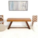 Tan Leather Bench With Solid Wood Legs