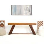 Tan Leather Bench With Solid Wood Legs