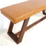 Tan Leather Bench With Solid Wood Legs