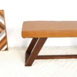 Tan Leather Bench With Solid Wood Legs