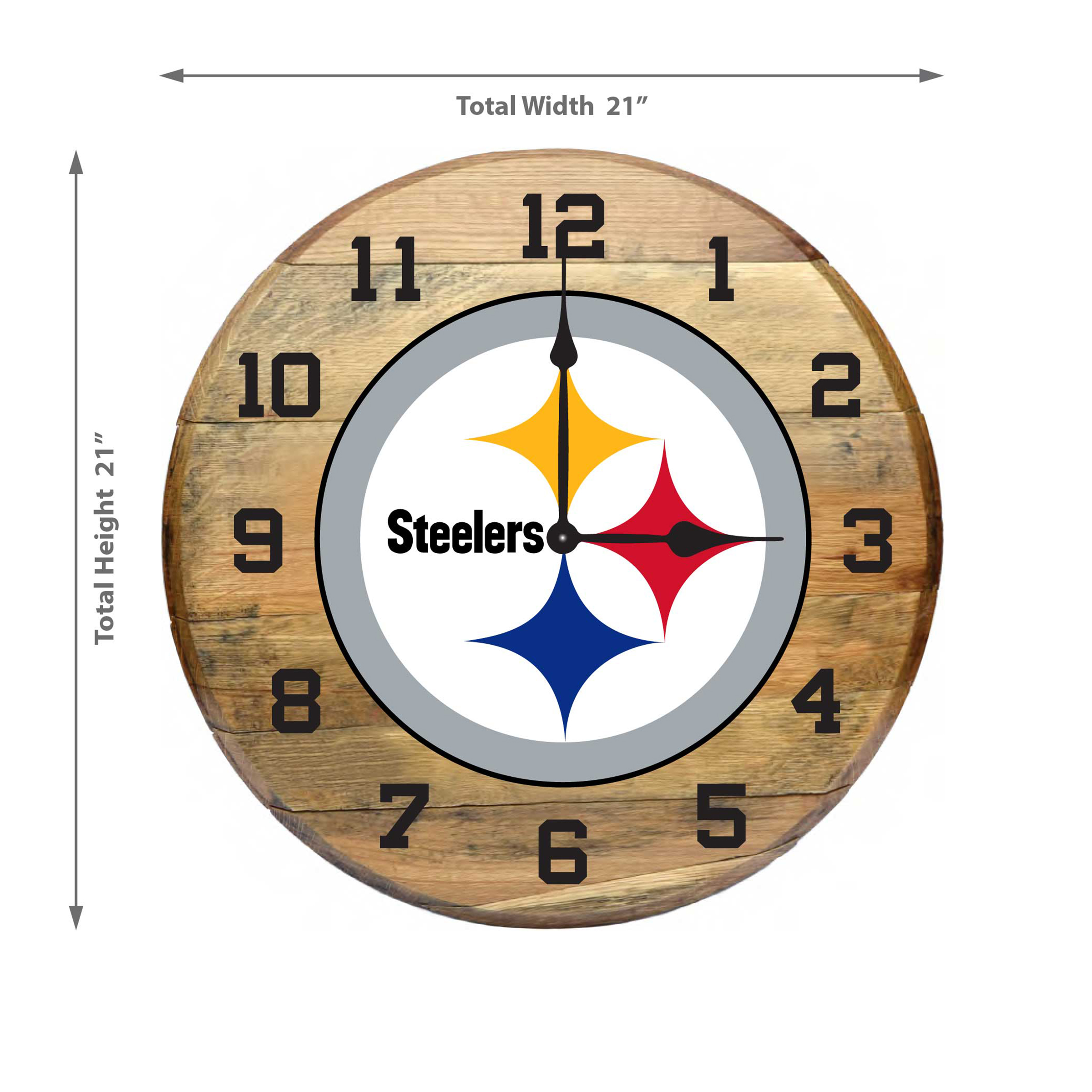 Pittsburgh Steelers Authentic Oak Whiskey Barrel Clock 3 Pittsburgh Steelers Authentic Oak Whiskey Barrel Clock - Image 3