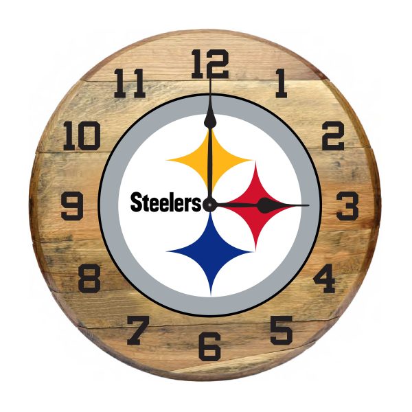Pittsburgh Steelers Authentic Oak Whiskey Barrel Clock