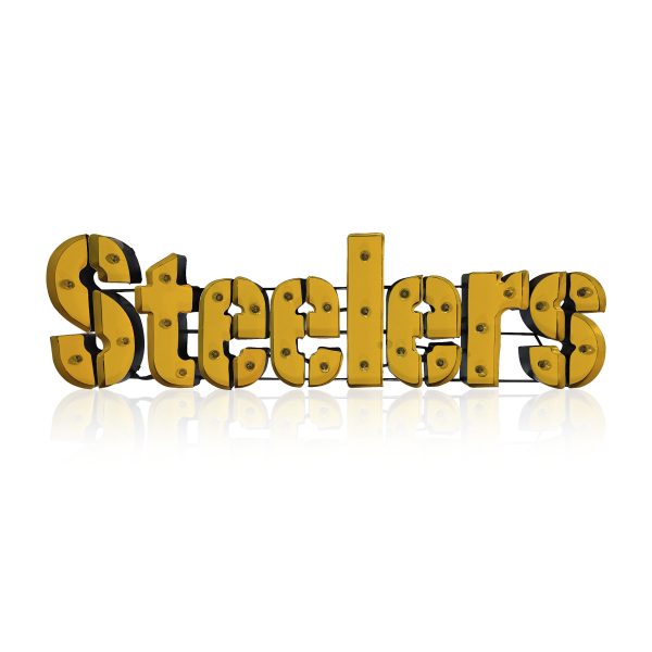 Pittsburgh Steelers Lighted Recycled Metal Wordmark Logo Sign 1