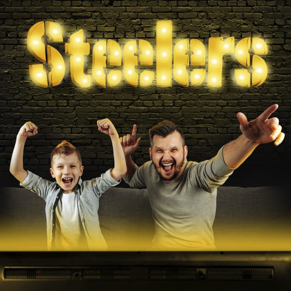 Pittsburgh Steelers Lighted Recycled Metal Wordmark Logo Sign 2