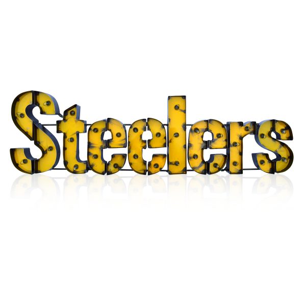 Pittsburgh Steelers Lighted Recycled Metal Wordmark Logo Sign 6