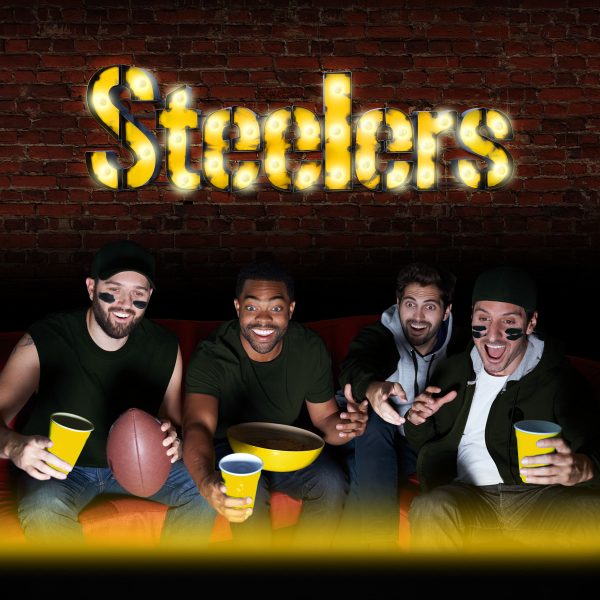 Pittsburgh Steelers Lighted Recycled Metal Wordmark Logo Sign 7