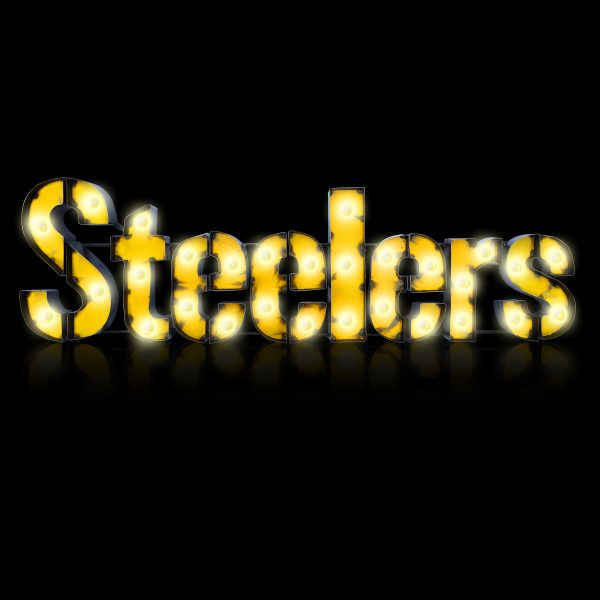 Pittsburgh Steelers Lighted Recycled Metal Wordmark Logo Sign 8